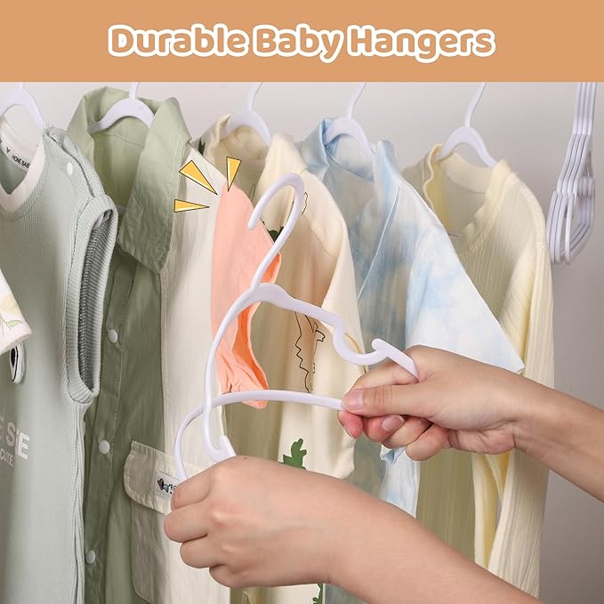 60 Pack White Baby Hangers 11.42 Inch - Kids Non-Slip Clothes Hangers for Infant & Child, Durable Plastic Children's Hangers for Closet, Pants, Coats, Skirts