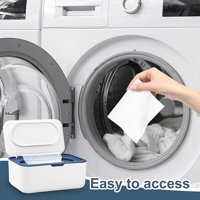 Dryer Sheet Holder, Laundry Dryer Sheet Container With Lid Dryer Sheet Dispenser Organizer Basket, Fabric Softener Sheet Storage Box for Laundry Room Washer Organization (Blue)
