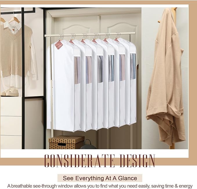 2 Sets 60'' x 24'' x 6'' Long Cotton Garment Bags for Hanging Clothes and Storage, 8 Cedar Blocks for Fresh Smell and Moth Protection, Breathable Covers for Closet Suits Fur Coats Sweaters