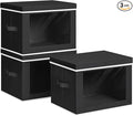 Collapsible Storage Bins with Lids - Stackable Storage Containers with Window, 15.7 Inch Fabric Organizing Bins for Closet, Home & Office Organization Baskets, Black, 3 Pack