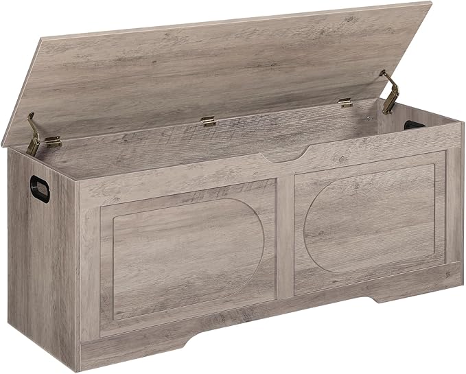 Storage Chest, 47.2” Toy Box, Entryway Storage Trunk, Shoe Bench with Storage, Engineered Wood Storage Cabinet with 2 Safety Hinges, Entrance Bench for Living Room, Grey SCGY2201