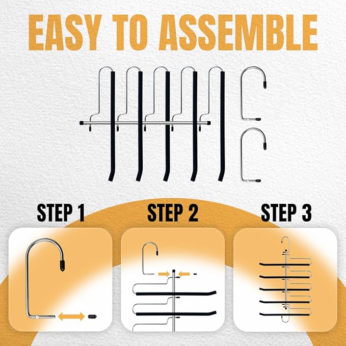 4 Pack Magic Pants Hangers Space Saving Heavy Duty Slacks Jeans Trouser Hanger, Non-Slip Foam Padded 5 Layers, Multi-Purpose Premium Metal Closet Organizer for Leggings