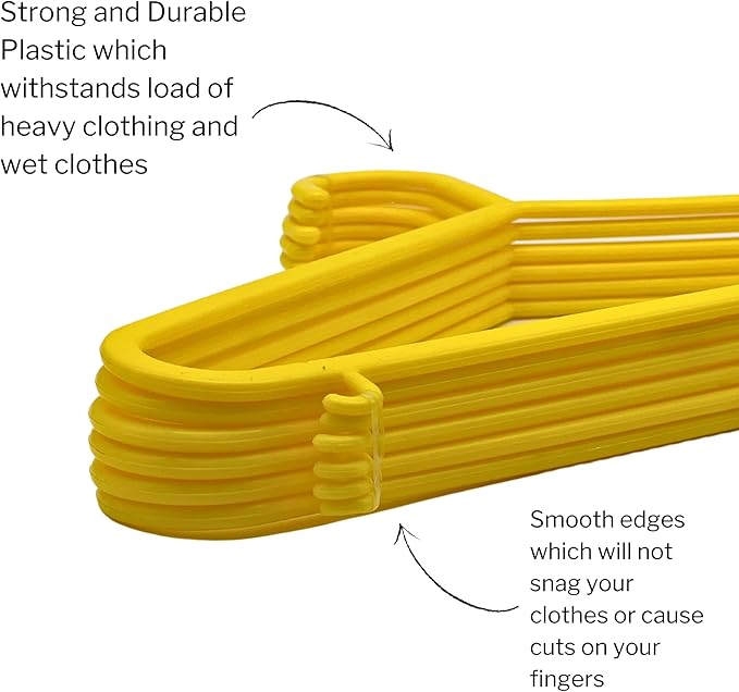 Wardrobe Polypropylene Hanger, Pack of 6, Yellow l Cloth Hanger l Dress Hangers l Hanger for Clothes Hanging