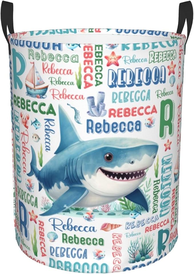 Personalized Shark Laundry Basket For Baby Kids Boys Girls Adult Custom Hamper Basket With Name For Bathroom Bedrooms Collapsible Baby Laundry Basket, Dirty Clothes Hamper With Handles