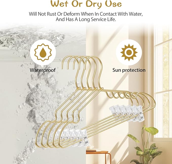 VWV Aluminum Clothes Hangers - with Adjustable Clips, 12.6 inches Long, 6.89 inches high, Suitable for Children's and Baby Clothes, 20-Pack Gold Hangers.