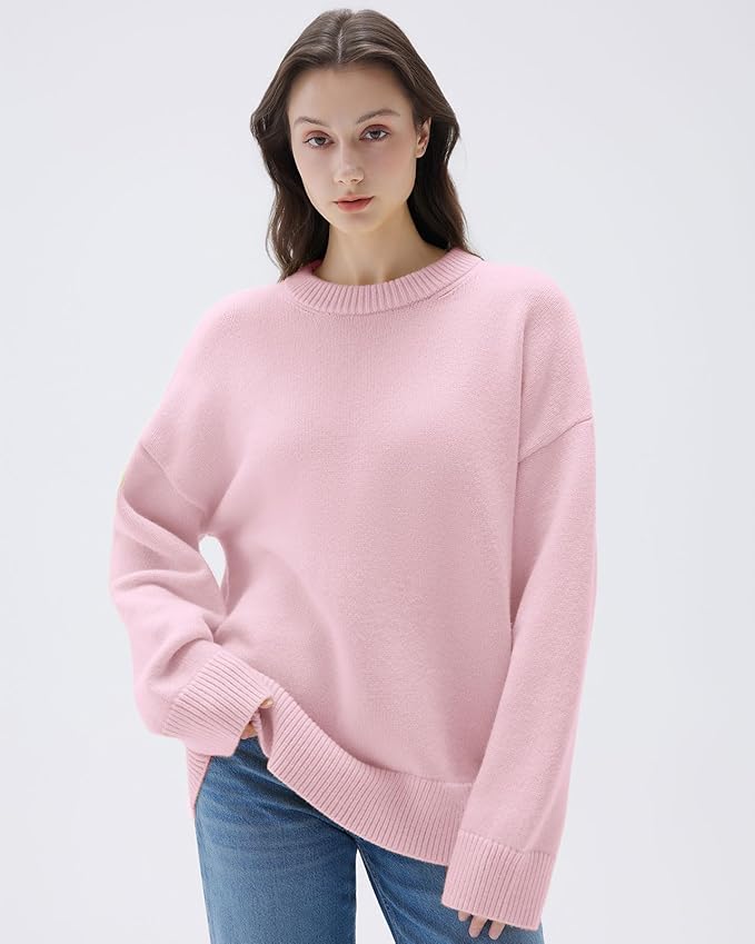 SUUKSESS Women Cashmere Blend Oversized Crew Neck Long Sleeve Pullover Sweaters