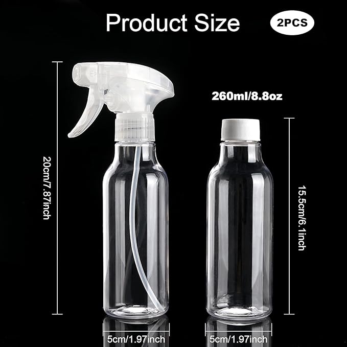 Cosywell Plastic Spray Bottles 8.8oz/260ml 3 Pack Empty Spray Bottle for Cleaning Mist/Stream Heavy Duty Water Spraying Bottle for Cooking Hair Care Essential Oils(Clear)