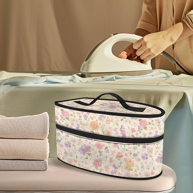 Watercolor Floral Iron Carrying Bag Portable Travel Iron Holder Easy to Carry Hard Storage Carrying Case with Handle,Case Only