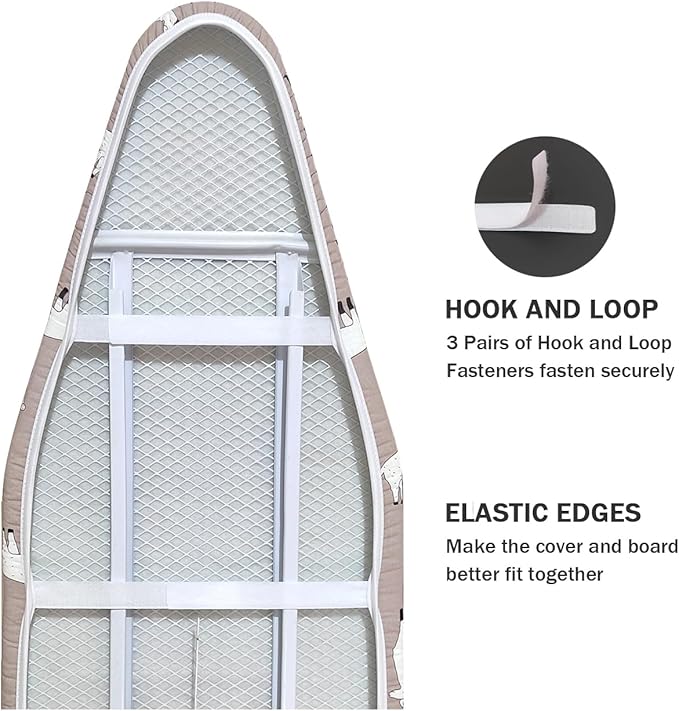 Small Ironing Board Cover and Pad 12 x 42,3 Pairs of Hook and Loop Fastener Straps,Elastic Edges,Cotton Mini Iron Board Cover with Scorch Resistant Thick Padding (12" x 42")