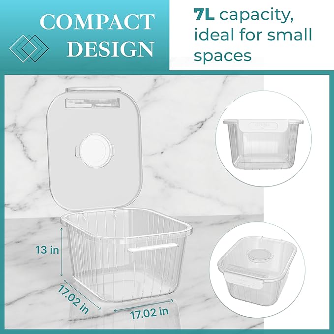 Skywin TidyFriend Laundry Pods Container with Lift Up Lid, 17.2" x 17.2" x 13", Airtight Storage Keeps Pods Fresh, Laundry Detergent Container & Dishwasher Pod Holder (Clear)
