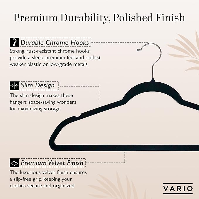 50-Pack Velvet Hangers – Heavy Duty, Non-Slip Clothes Hangers with Chrome Hooks | Slim & Space-Saving Design for Coats, Suits & Plus Size Tops