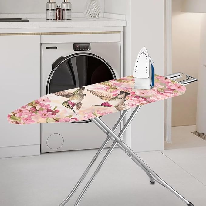 Flower Hummingbird Cover for Ironing Board Non Stick Scorch Ironing Board Cover Hook and Loop Design Non-Slip Iron Board Slipcover Protector