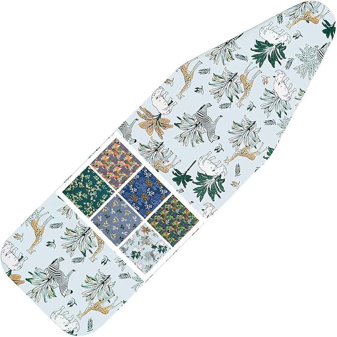 Ironing Board Cover and Pad Standard Size 15 x 54,3 Pairs of Hook and Loop Fastener Straps,Elastic Edges,2 Layers Ironing Board Cover with Thick Padding (F Pattern)