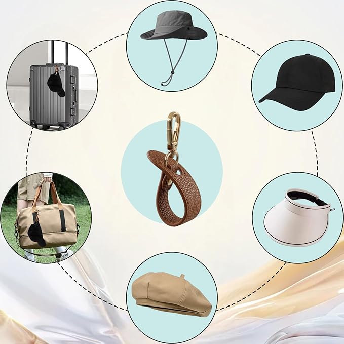 2 Pack Hat clip, Hat clip for travel, Woven travel bags for backpacking luggage, Protect hat from drops (Brown)