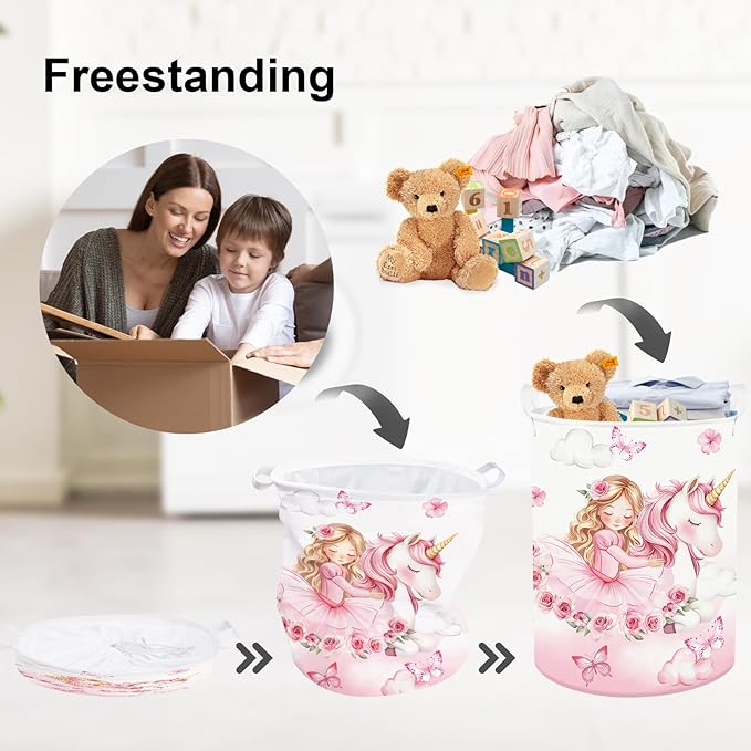 Clastyle Cute Unicorn Laundry Basket Cloud Kids Clothes Book Storage Basket Gift Toy Box for Bedroom Decor,Princess,40x30x30 cm