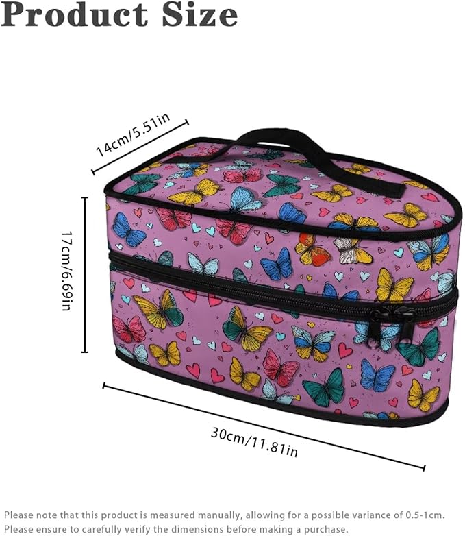 Purple Butterfly Heart Print Steam Iron Case Portable Travel Iron Organizer Handheld Steamer Holder with Handle Waterproof Travel Accessories, Case Only
