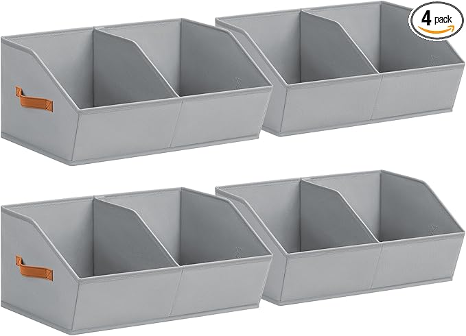 Closet Organizers and Storage Bins - 4 Pack Collapsible Divided Trapezoidal Cube Storage Bins Baskets For Organizing Clothes Blankets,Toys, Books, Towels(Light Grey)