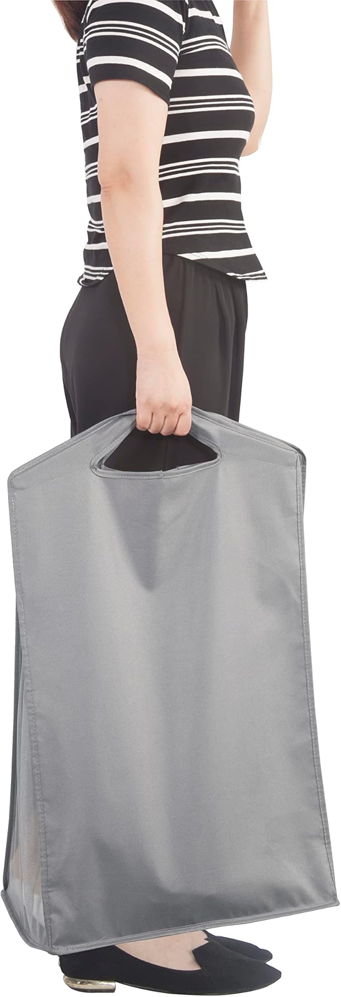 STORAGE MANIAC 2-Pack Hanging Laundry Hamper, Front See-Through Mesh Bag, Slim Basket, Double Hanging Closet Hamper, Narrow Organizer, Grey
