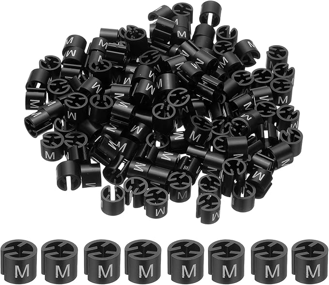 PATIKIL 300 Pcs Clothes Hanger Markers M Fit Rod Garment Size Tag Hanger Clips Round Color Coding Label for Clothing, Black