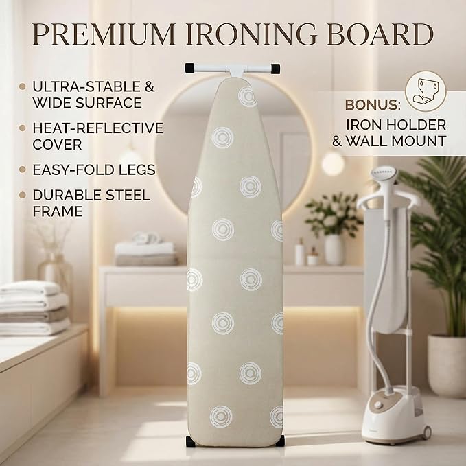 Adjustable Height T-Leg Ironing Board with Cotton Pad Cover - Foldable Home Use