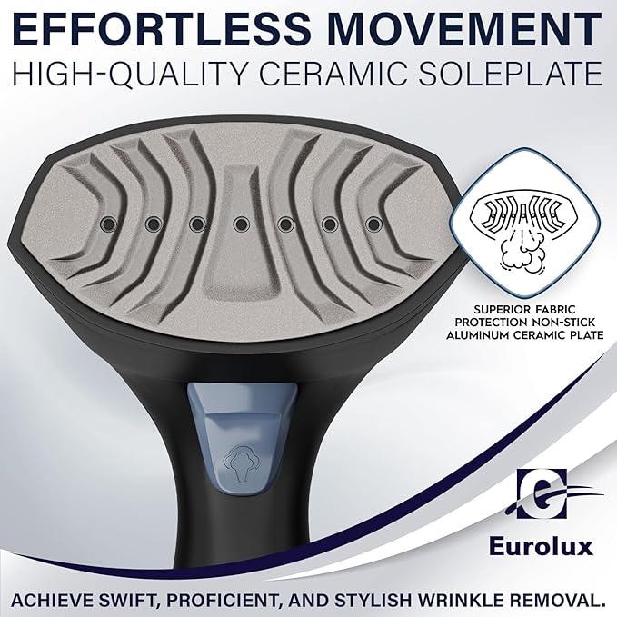 Eurolux Steamer For Clothes Portable Handheld Garment Travel Steamer For Clothing, Detachable Water Tank, 30-second Heat-up Powerful Fabric Wrinkle Remover For Home And Travel