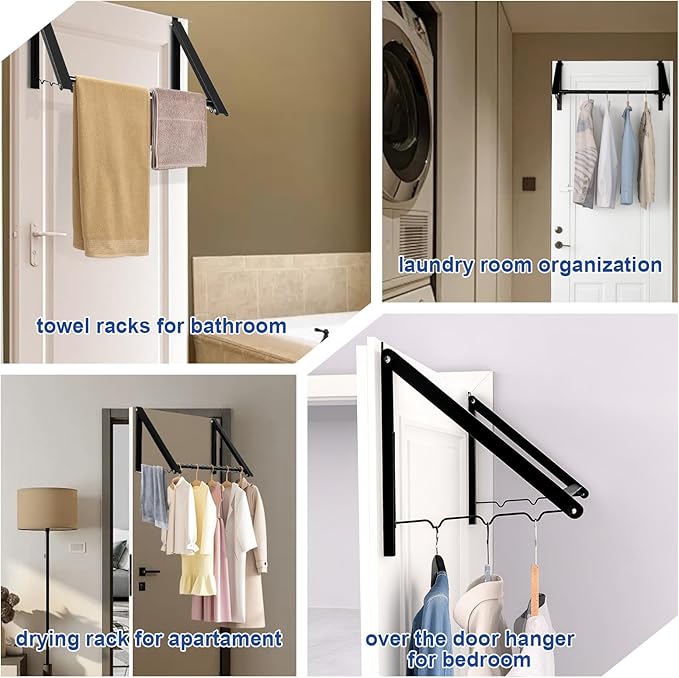 Over The Door Clothes Hanger,1.69 Inch Door Hook For Over The Door Drying Rack,Foldable Retractable Overdoor Hanger Hook For Bathroom,Laundry Room,Apartament And Bedroom
