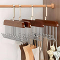 4 Pack Belt Hanger for Closet, Wooden Tie Rack Hangers for Men with 8 Hooks, Space Saving Tie Holder Organizer,Closet Storage for Ties,Belts,Bras,Scarves,Tank Tops