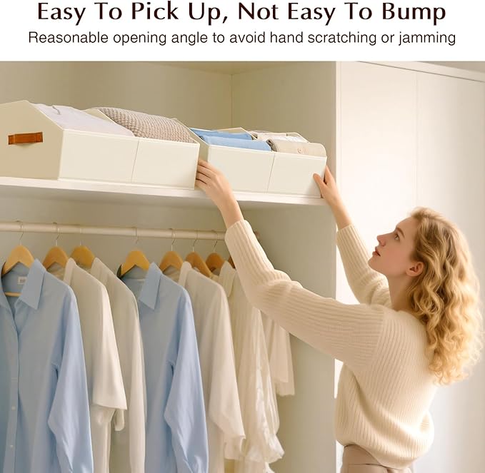 Closet Organizers and Storage Bins - 8 Pack Collapsible Divided Trapezoidal Cube Storage Bins Baskets with Orange Handle for Organizing Clothes Blankets, Toys, Books, Towels(Beige)
