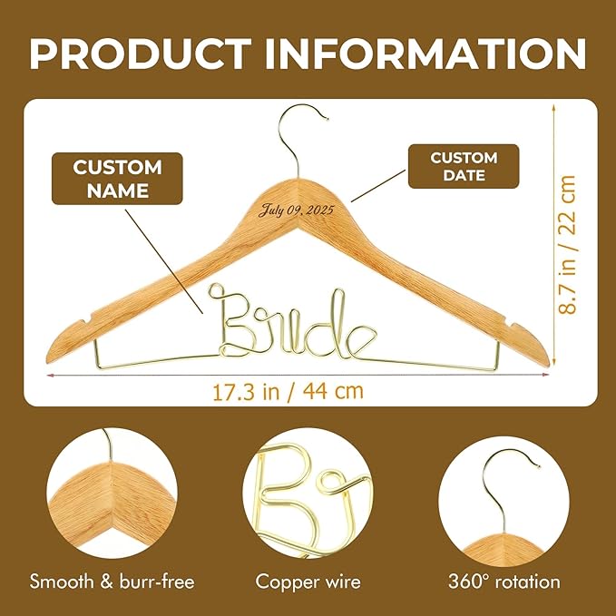 2 Pcs Personalized Wedding Hangers, Mr & Mrs Custom Hangars Name for Bride and Groom, Wooden Dress Hanger, 4 Colors Wedding Hangers for Bridal Shower, Engagement, Anniversary, Bridesmaid Gift