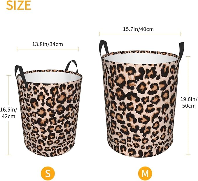 Cheetah Print Round Laundry Hamper Leopard Animal Skin Storage Basket Toys Clothes Organizer Bin For Home Bathroom Bedroom Dorm Nursery, 38l