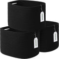 Cotton Rope Storage Basket, 15x10x9 Inches, Woven Basket for Shelves, Clothes, Towels, Books, and Laundry, Black (3 Pack)