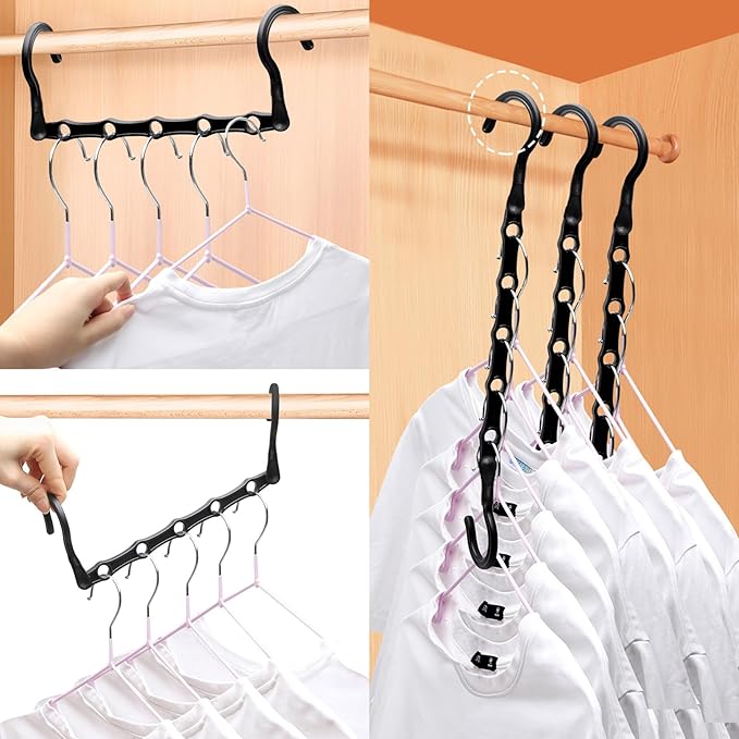 Closet Organizers and Storage, 8 Pack Stronger Space Saving Hangers for 40 Clothes, College Dorm Room Essentials for Guys Girls, Clothes Hanger with 5 Holes, Closet Storage, Magic Home Organization