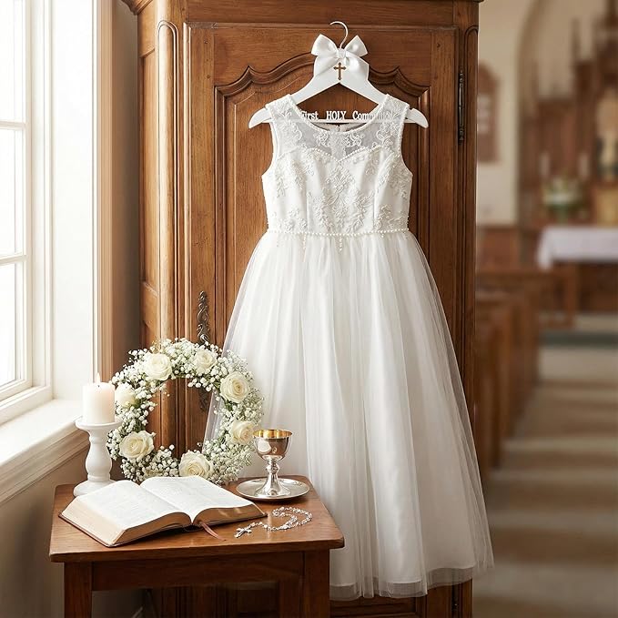 First Holy Communion Hanger First Communion Gift White Bow Dress Hanger 1st Holy Eucharist Party Favors Cross Gift Holiday Ceremony Decoration