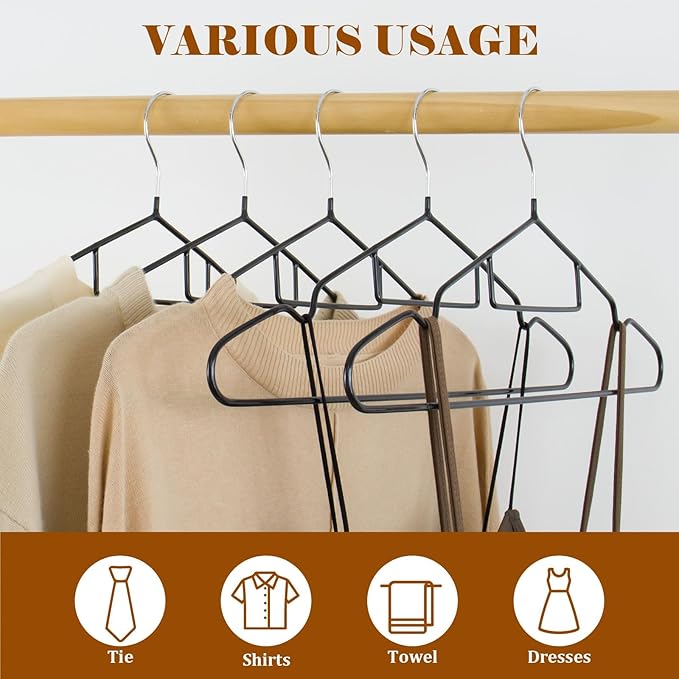Clothes Hangers, 20Pack Black Metal Hangers with Tie Bar,15.75 in Shirt Hanger with Shoulder Notches for Dress and Camisole, Non-Slip Heavy Duty Hanger（Black）