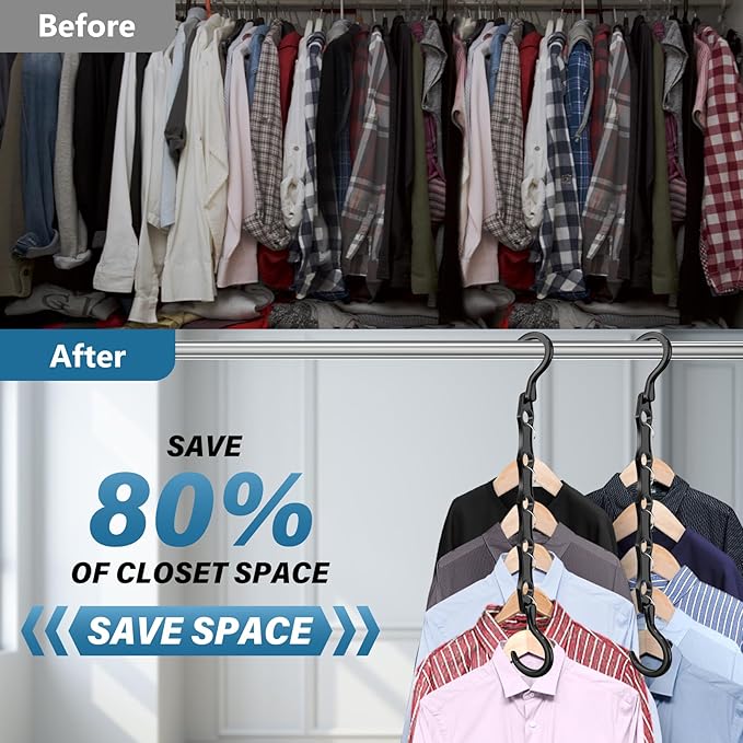 24 Pack Hangers Space Saving Magic Plastic Hanger Organizer Shirt Space Saving Hangers, Multi Clothes Hangers Space Saver for Closet Organizers Storage College Dorm Room Essentials, Black