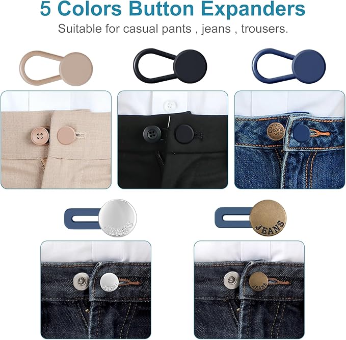12 Pcs Pant Waist Extenders for Jeans, Trousers & Skirts, No Sew Adjustable Button Extenders, 1-1.8 Inches