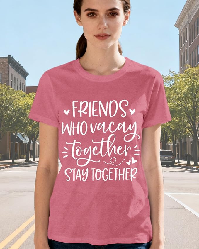Best Friend Shirts for Women Bestie T-Shirt Friends Who Vacay Together Stay Together Tee Tops