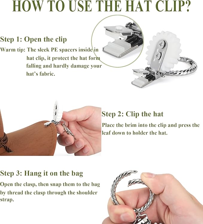 Hat Clip - Hat Holder for Travel on Bag - Silicone Hands Free Hat Clip for Purse Luggage - Protect Hat from Falling