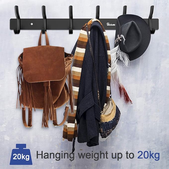 Coat Hanger Clothes Rack 6 Hooks Heavy Duty Clothes Hat Holder Aluminum Alloy Black