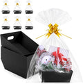 AFOROEOA 10PACK Baskets For Gifts Empty, 10 x 8” Thick Black Gift Basket with 10 Clear Gift Bags and 10 Pull Bows, Empty Gift Baskets for Christmas, Thanksgiving Wedding Birthday Party Wrapping Gift