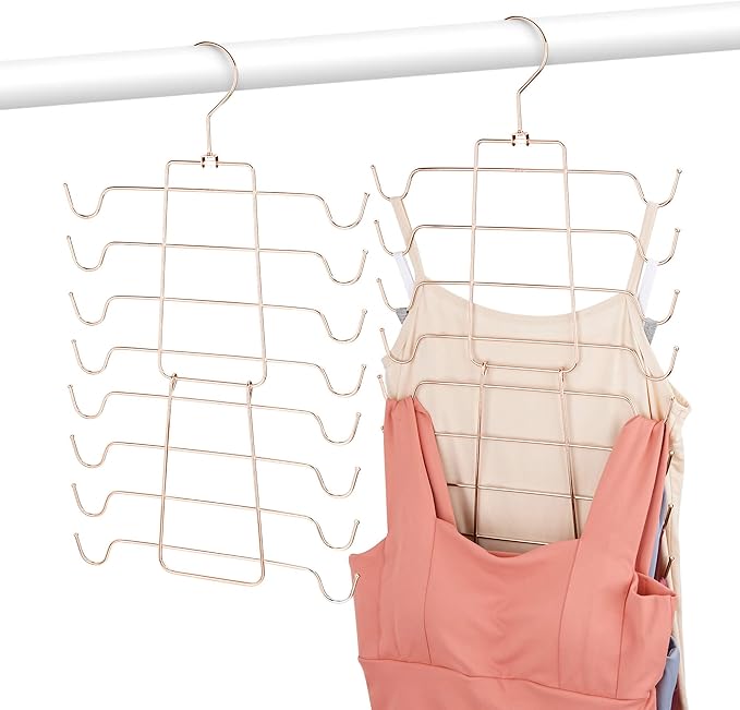 2 Pack Bra Hanger, Space Saving Tank Top Holder, Sturdy Metal Sport Bra Organizer, Rose Gold