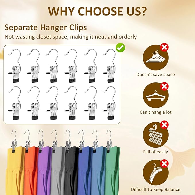 Leggings Organizer for Closet, Portable Pants Hangers for Travel, 20 PCS Hanging Clips with Non-Slip Rubber Coated, Space Saving Closet Organizers and Storage for Boot Hats Shorts Jeans