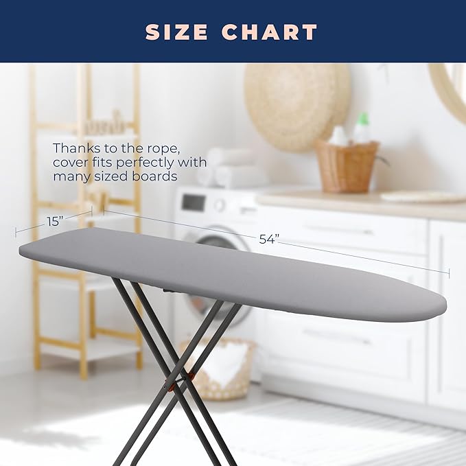 Ironing Board Cover and Pad, Silver Coated Iron Pad Covers for Standard Boards, 4 Layers Extra Thick Heavy Duty Padded Cover, Drawstring Tightening with Scorch and Stain Resistant Padding