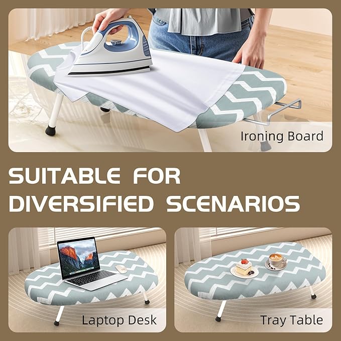 Mini Ironing Board Tabletop Ironing Board Compact Foldable Iron Board Thick Steel Tube with Heat Resistant Covers, Iron Rest for Dorms, Apartment and Travel,Gift for Women(Blue Wave)