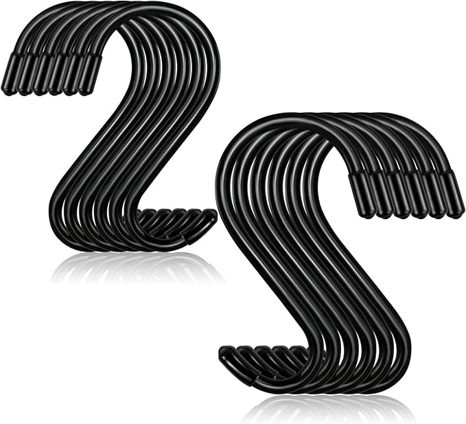 6.2 Inch 24 Pack Large S Hooks for Hanging Plants,Vinyl Coated Heavy Duty S Hooks for Hanging Non Slip S Hanger Hooks Steel Metal with Rubber Stopper Closet Hooks,Clothes,Jeans,Pot Pan Garden