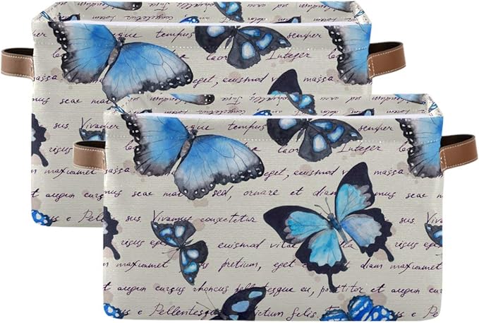 Butterflies Storage Baskets,Decorative Collapsible Rectangular Canvas Fabric Storage Bin for Home, 2PACK