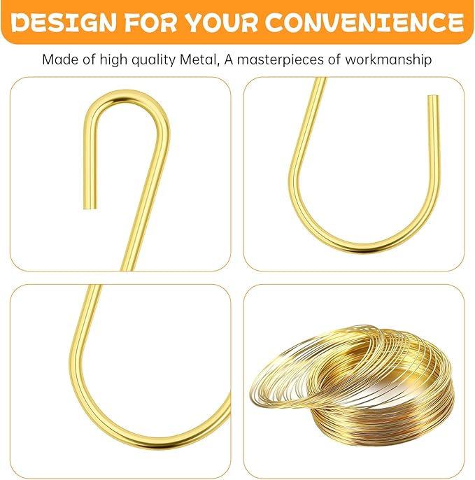 60 Pcs S Hooks for Hanging, 1 Inch Metal Hanging Hook S Shaped Metal Hook, Hanger Connector Hooks Ornament for Hang Jewelry Small Kitchenware Potted Plants(Gold)