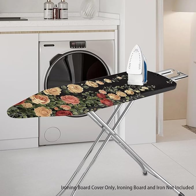 Rose Print Ironing Board Cover and Pad Heat Reflective Stain Resistant Iron Board Cover with Padding Standard Size 15x54 Pressing Cloth for Ironing
