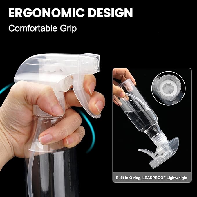 Spray Bottles 12oz/350ml Empty Spray Bottle for Hair Plastic Mist/Stream Spraying Heavy Duty Spray Bottles for Cleaning Solutions, Plants 1 Pack (Clear)