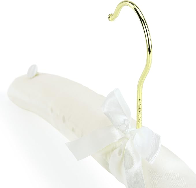 HANGERWORLD 5 Ivory 17inch Satin Padded Top Garment Wedding Clothes Coat Hangers with Buttons